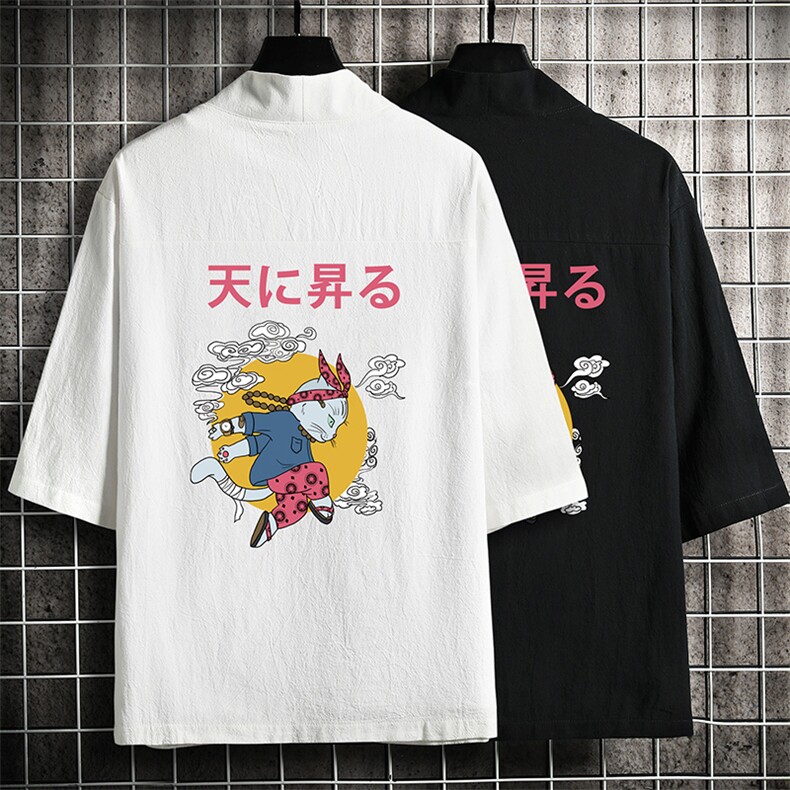 HF59012-P40风汉服男开衫外套七分袖道袍网格挂拍,男装民族服装,电商A040A