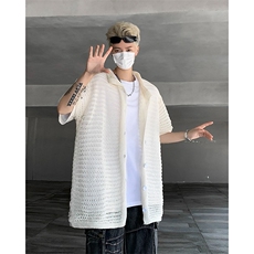 镂空薄款针织短袖衬衫外套高级感夏季上衣毛衣开衫M552，男装衬衫，星座1116A-1（原606A）