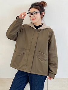 冬季加绒派克服棉衣女2025新款小个子针织连帽休闲工装棉衣外套图片