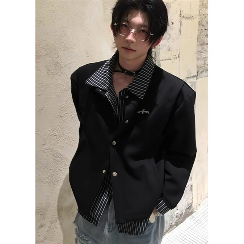 美式复古假两件卫衣男翻领简约宽松休闲百搭长袖上衣外套WA245,女装短外套,星座1116A（原606A-3）