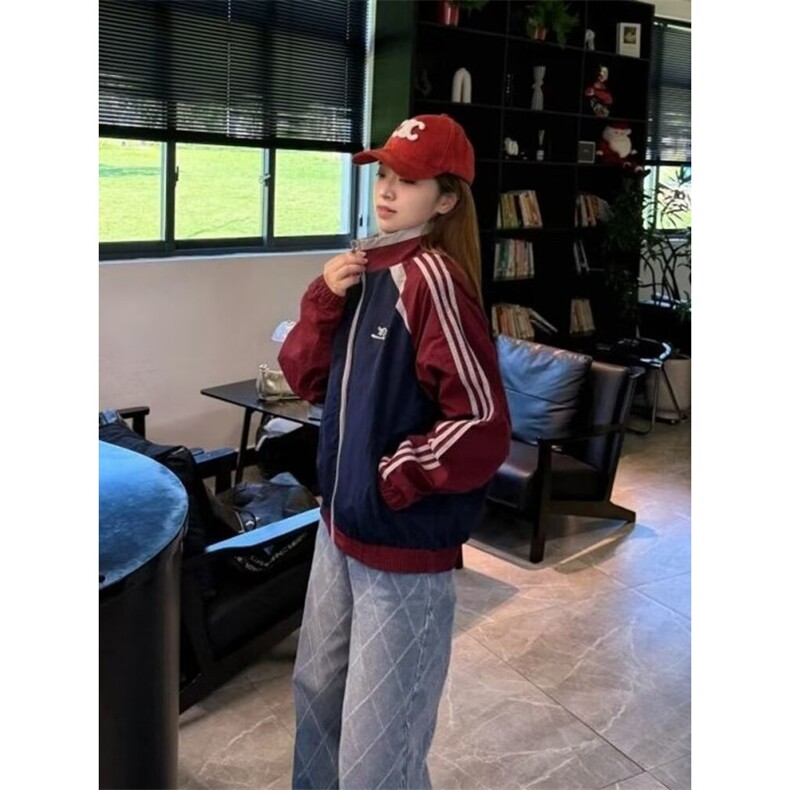 W10759-P78 网图现货 美式复古撞色拼接冲锋衣立领外套运动夹克图片