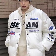 复古机车刺绣pu皮棉服外套男装秋冬痞帅高级感赛车服飞行员皮夹克，男装夹克，星座506A