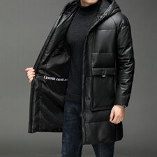 X2260秋冬新款海宁皮衣男士中长款绵羊皮鹅绒羽绒服连帽P810，男装皮衣，电商B360