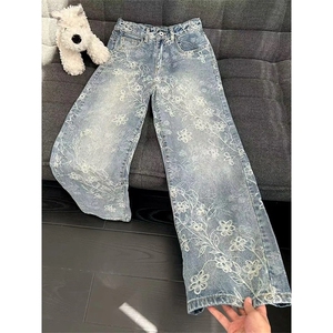 高街牛仔裤男新款水洗扎染弯刀小众修身直筒微喇裤 513ACK2401P39图片