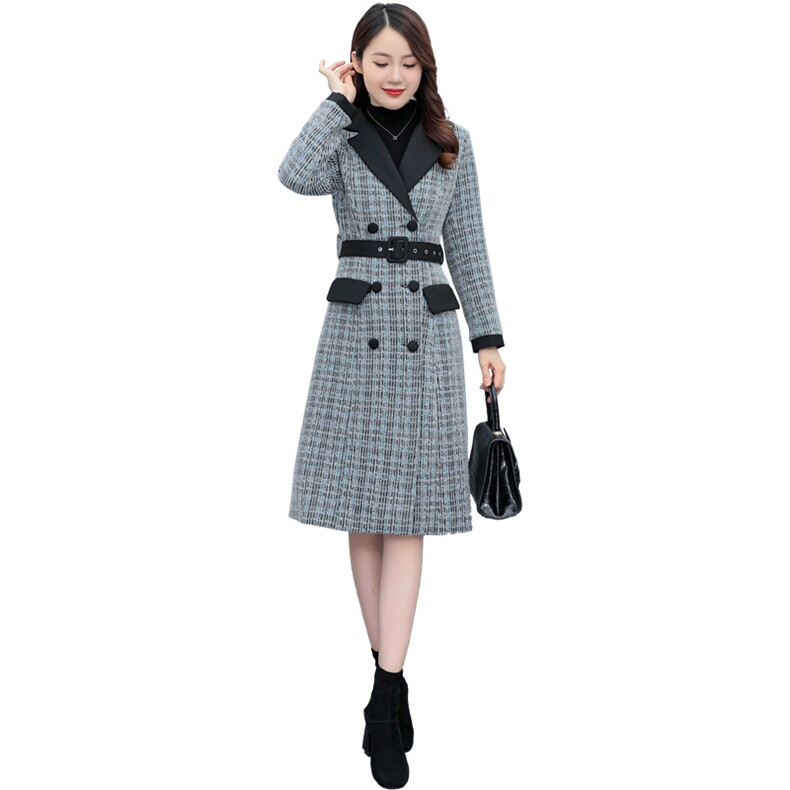 轻奢时尚格子毛呢大衣女2022秋冬新款修身显瘦潮流长款毛呢外套,女装毛呢外套,尚洛菲