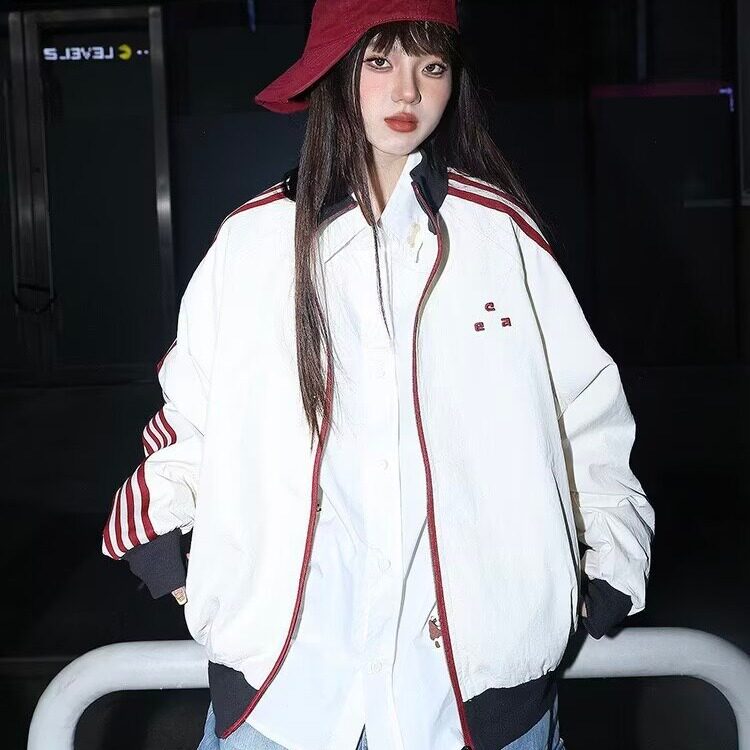 F81-P602025新款美式复古拼色条纹时尚夹克男女秋季户外宽松,男装夹克,电商B323A