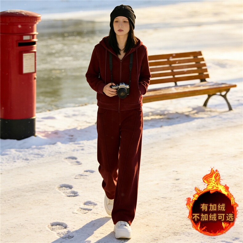 网红炸街运动套装女秋冬新款显高显瘦韩系连帽卫衣直筒裤两件套潮，女装套装/套裙，江南