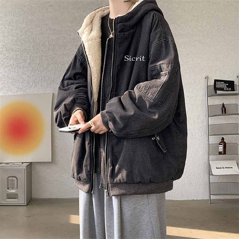 控价158牛仔棉衣男大码加绒羊羔绒牛仔棉服男棉袄NM53098-P140,男装棉衣,电商A040