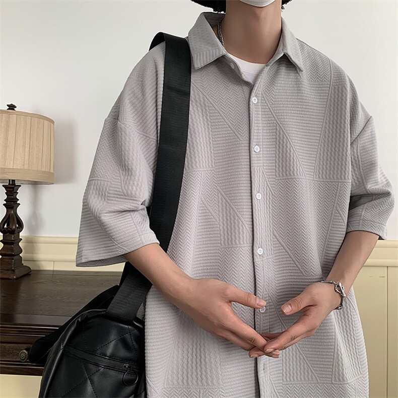 短袖衬衫男夏季新款港风宽松提花衬衣CS013-P38,男装衬衫,星座214-3