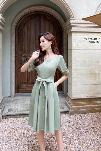 21新款现货简约大方显瘦连衣裙面料舒服薄没里衬M-XXL，女装连衣裙，艾涵o