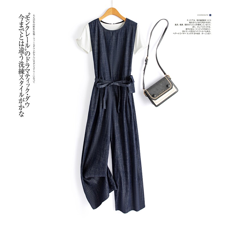 2025年新款夏季减龄一整套韩系绝美穿搭洋气t恤阔腿连体裤，女装连体裤，水衣源