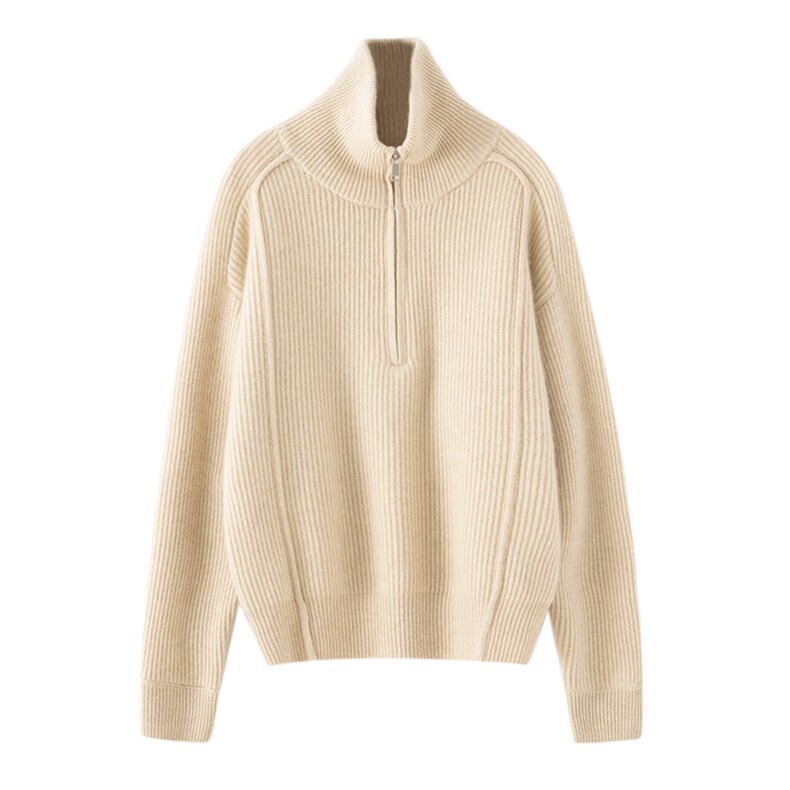 2025年秋季新款元宝针半拉链针织羊绒上衣时尚休闲通勤百搭，女装羊绒衫，博友羊绒