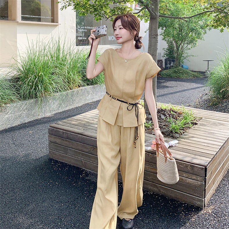 百搭风通勤休闲风极简风时尚套装显瘦上衣气质女装短袖洋气高腰,女装套装/套裙,2C301