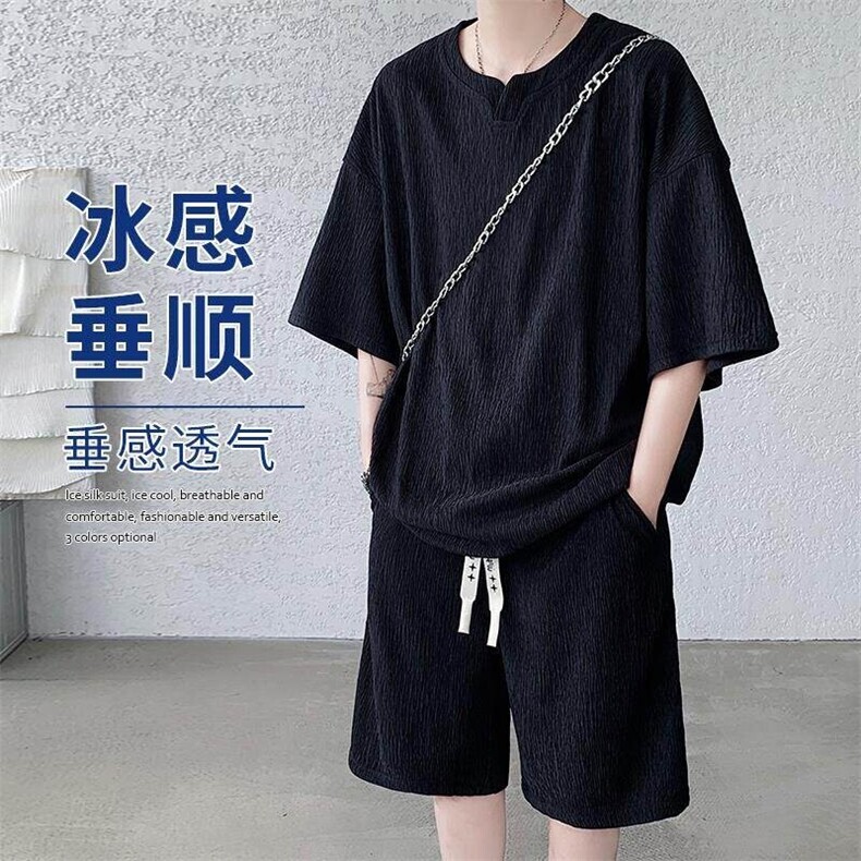 特批P45无差价夏季港风大码T恤男纯色宽松短袖上衣T2098+DK2140图片