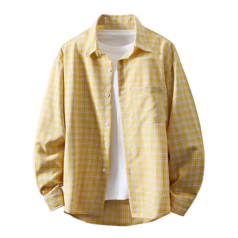 夏季超薄防晒衣短袖夏日清新黄色格子半袖衬衫小众上衣CS4561P45，男装防晒衣，电商A128