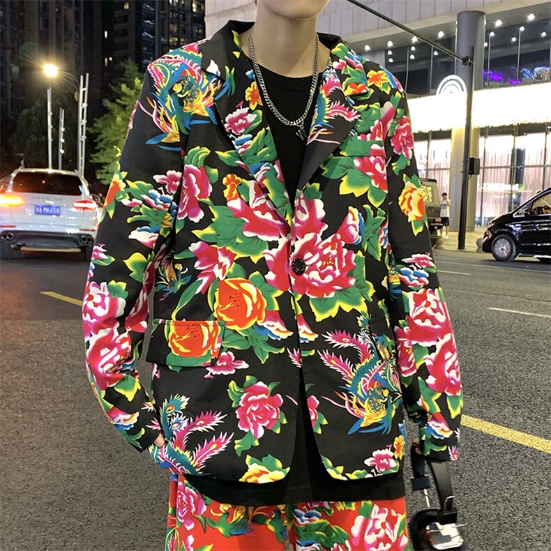 XZ01港风文艺男大码宽松西服东北大花潮牌开衫男女风民族特色,男装西服,星座115A(原星座507）