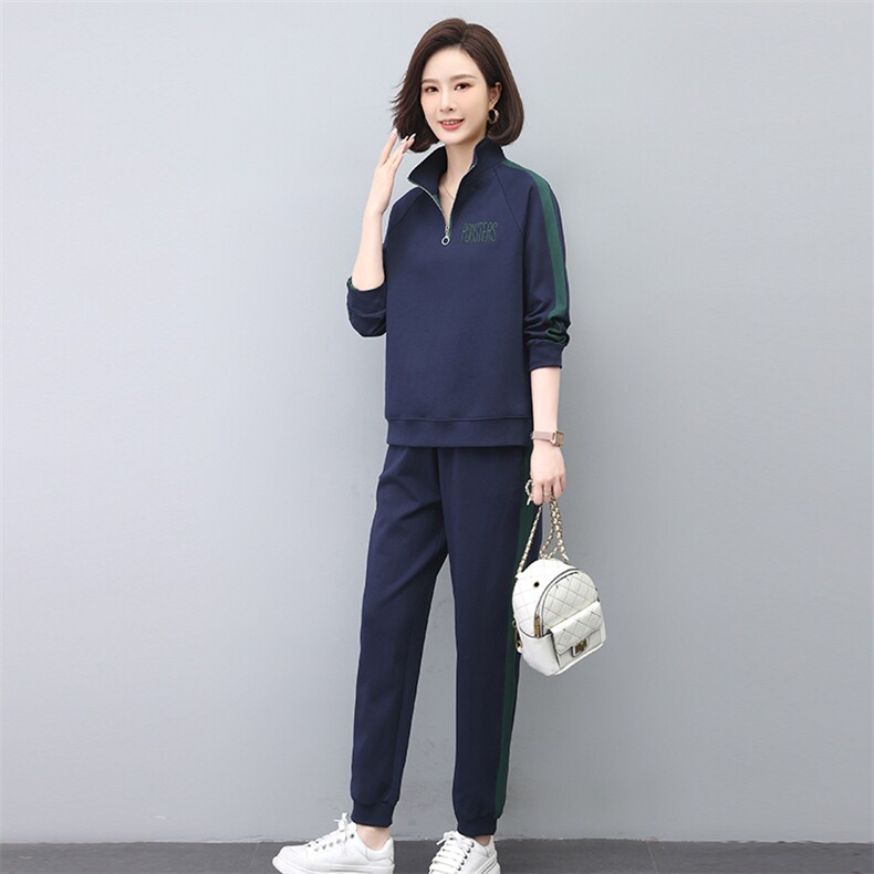 2024春秋季新款时尚优雅套头立领撞色卫衣两件套,女装套装/套裙,独衣靓
