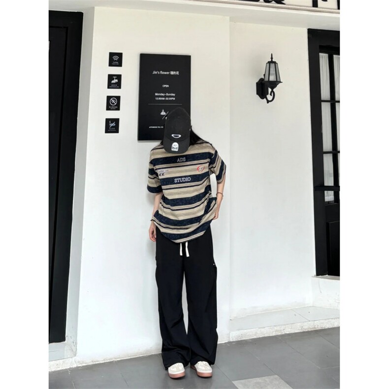 现货！cleanfit小领口条纹重磅t恤美式高街高级七分袖RDT10-P38,男装T恤,星座1005-6