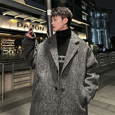 铁灰毛呢中长款风衣冬季海马毛潮牌大衣外套882P110，男装风衣，电商A458A