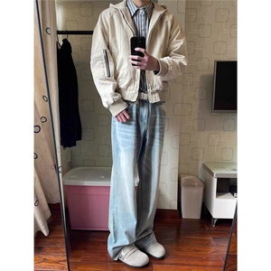 高质量水洗蓝色牛仔裤男女直筒百搭宽松潮牌vintage长裤子图片