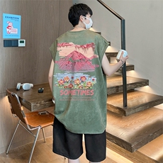 直播美式麂皮绒宽松背心无袖t恤短裤大码两件套套装TZ69-P58，男装T恤，电商A486