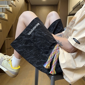 扎染休闲短裤男款夏季薄款美式高街潮牌刺绣宽松大码五分运动中裤图片