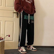 冬季双面摇粒绒刺绣织带束脚休闲裤M~5XLXZ604-KP86-P65控78，男装休闲裤，星座604