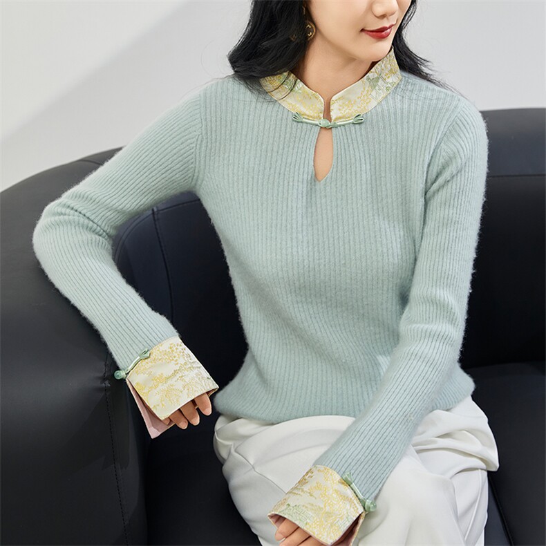 优雅气质女装羊绒衫秋冬新品原创中式长袖针织衫显瘦修身保暖毛衣,女装羊绒衫,美够羊绒