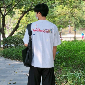 万针全刺绣工艺抖音得物高品质260克重磅纯棉双纱美式高街短袖T恤图片