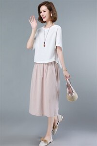 2021夏季新款棉麻时尚休闲套装女洋气裙装两件套图片