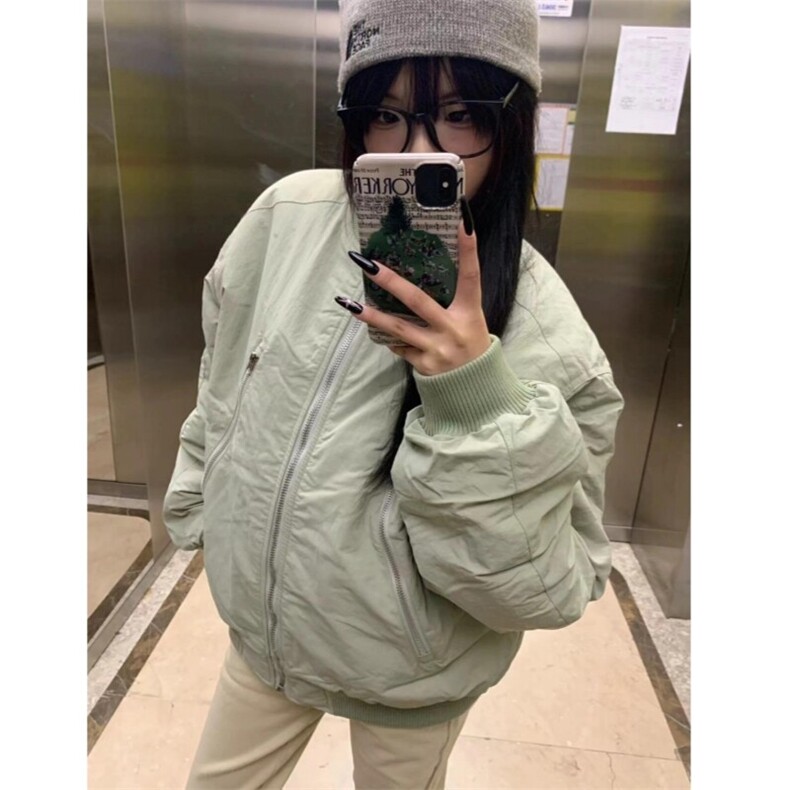 （现货）豆绿色大拉链口袋男女棉服立领棉衣，男装棉衣，星座807