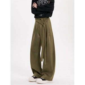 K878-P55 现货 春装麂皮绒复合休闲拖地裤宽松直筒裤图片