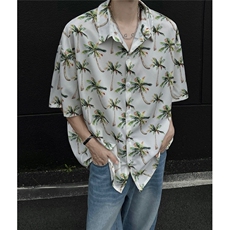 夏季新款宽松冰丝短袖衬衫海边花衬衣A017DX88P40，男装衬衫，电商A017