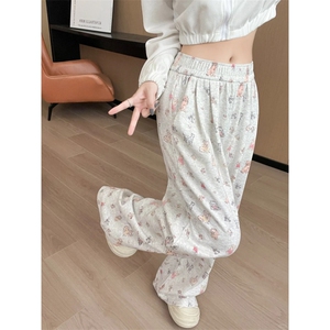 AK2438-P40 小狗涂鸦运动裤女春秋季高腰垂感宽松直筒裤阔腿裤图片