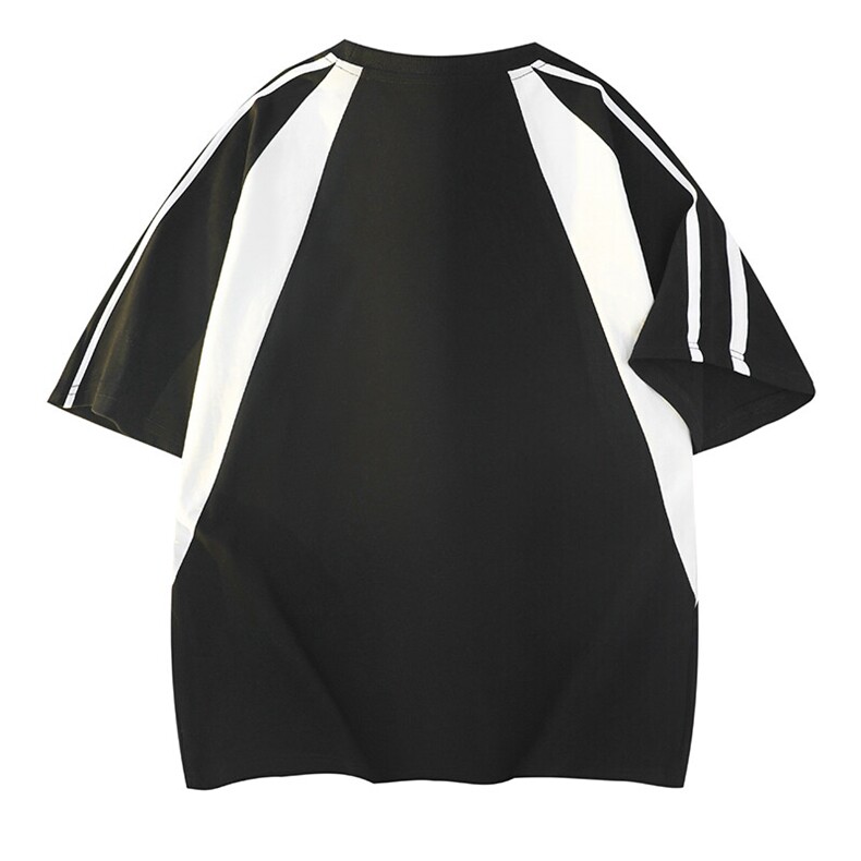 高品质二开240克重磅宽松纯棉拼接潮牌三条杠织带短袖T恤DT49,男装T恤,电商A486
