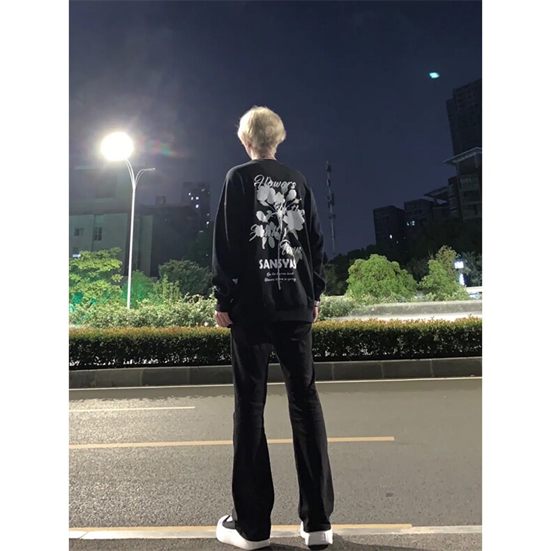 cleanfit裤子高街vibe纯黑色牛仔裤男款夏季修身直筒弹力微喇叭裤,男装休闲裤,星座310A-4