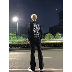 cleanfit裤子高街vibe纯黑色牛仔裤男款夏季修身直筒弹力微喇叭裤，男装休闲裤，星座310A-4