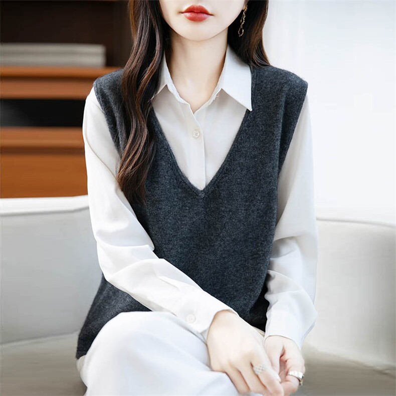 秋冬新款V领羊毛马甲针织背心女宽松百搭叠穿无袖羊绒毛衣坎肩图片