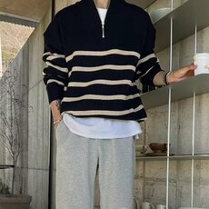 1506-1/MYM891原版高质量半拉链毛衣/P49碧舍加厚条纹毛衣男士，男装针织衫/毛衣，星座1506-1
