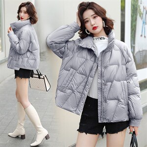 2021冬季新款羽绒服立领纯色拉链休闲短款90%白鸭绒,短发女怎么搭配穿着图片