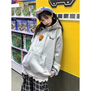 美式复古连帽卫衣女春秋新款宽松oversize学院风休闲百搭上衣外套图片