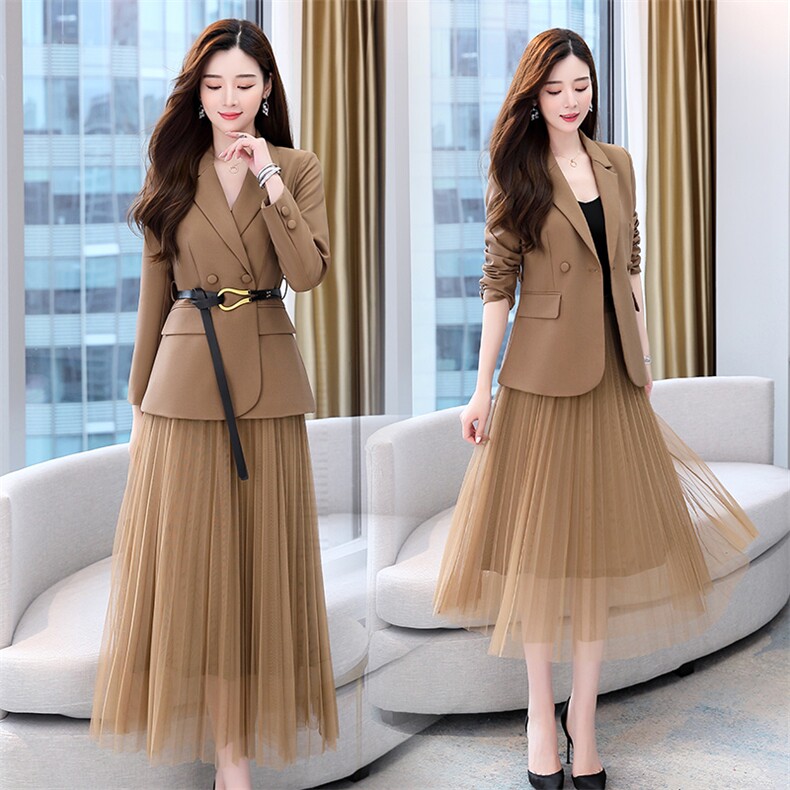 2025年秋季时尚简约大方气质优雅收腰显瘦两件套裙，女装套装/套裙，火爆靓佳人