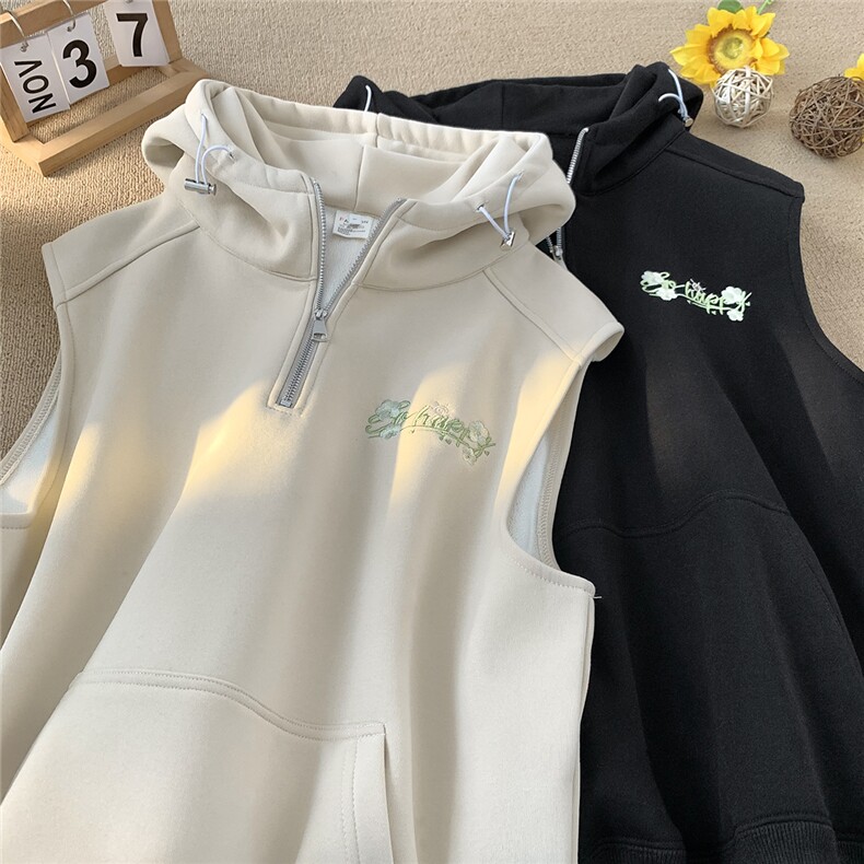 大码秋季重磅高品质刺绣坎肩半拉链时尚连帽卫衣JF31-特P55控78,男装卫衣,电商A422-1