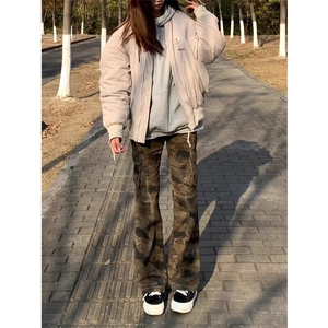秋季速干迷彩裤女美式直筒宽松冲锋休闲裤ins潮牌简约情侣裤子图片