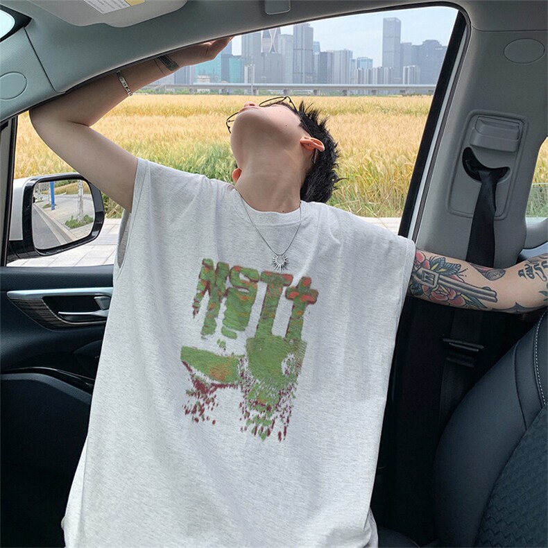 可48小时发货支持抖音得物来样二开240克重磅美式纯棉背心无袖t恤,男装T恤,电商A486-1
