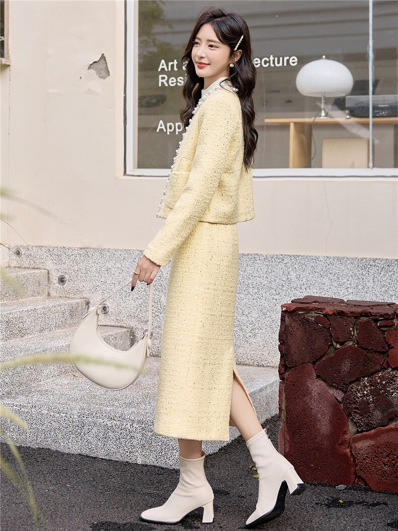 【bao款现货】2025秋装新款套装纯色长裙小香风两件套,女装套装/套裙,众宇琦