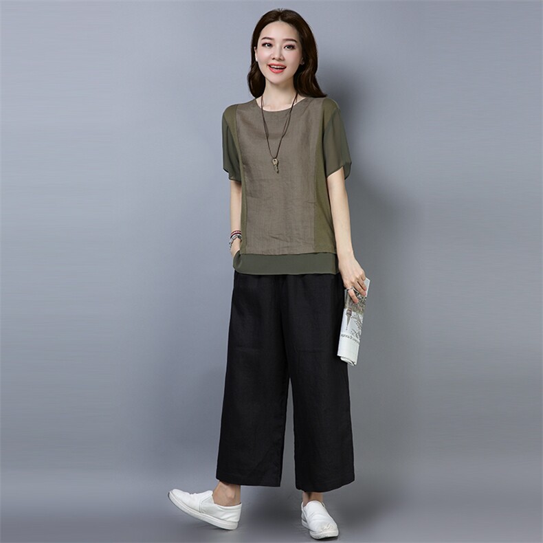 2021年夏季新款时尚舒适修身显瘦休闲宽松款短袖套装,女装大码女装,秋牧寒烟