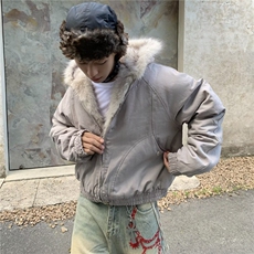 网图座山雕加厚毛绒外套男cleanfit重磅帆布棉服外套M6104-P145，男装棉衣，星座1001-1