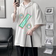 LD54171-P45连帽短袖t恤男大码胖子带帽五分袖中袖大皂风，男装T恤，电商A040