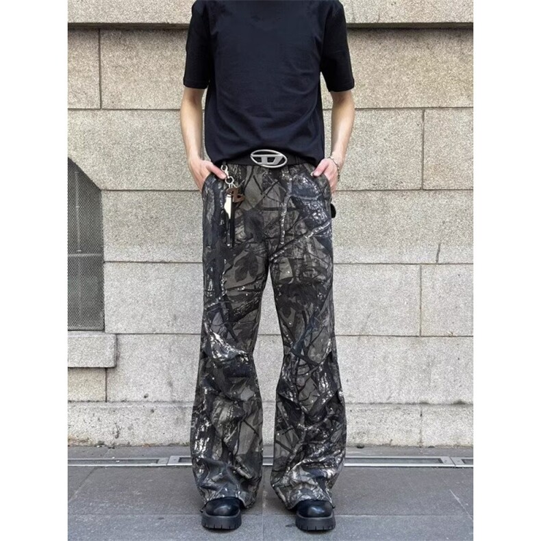 04树枝迷彩元素直筒宽松情侣休闲阔腿裤-XZ814-网络图,男装休闲裤,星座1002-2